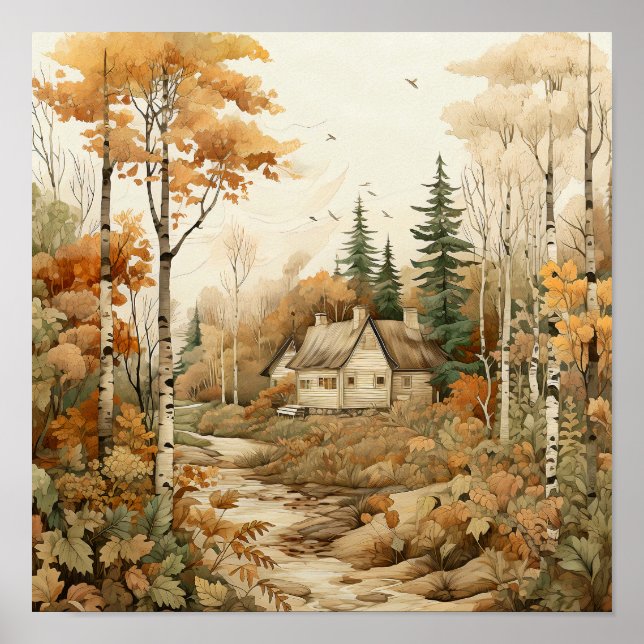 Poster Bois Art Cosy Cabine Bois Peinture (Devant)