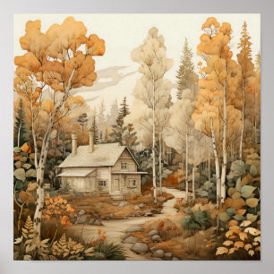 Poster Bois Art Cosy Cabine Bois Peinture