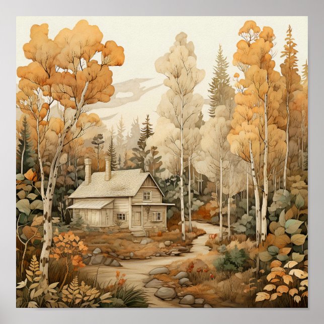 Poster Bois Art Cosy Cabine Bois Peinture (Devant)