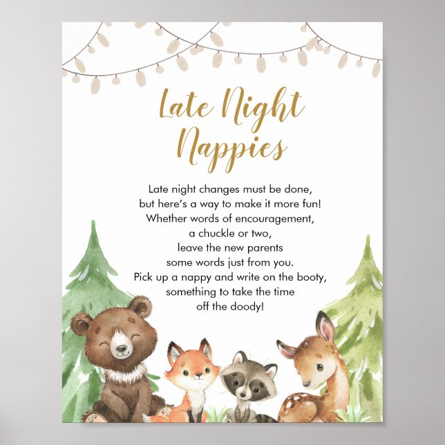 Poster Bois Baby shower Wild Napps tard dans la nuit (Devant)