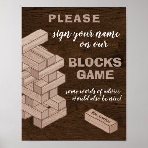 Poster Bois Blocks Mariage Guestbook Signer Guestbook Jeu