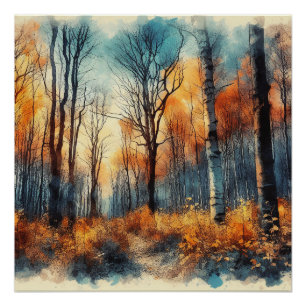 Poster Bois D'Automne En Abstrait - AI - Oeuvre Artistiqu