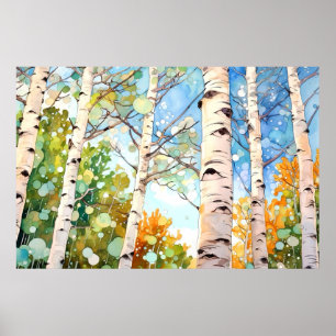 Poster Bois de bouleau peinture aquarelle Imprimer