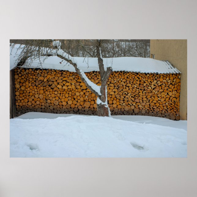 Poster Bois de chauffage empilé. (Devant)