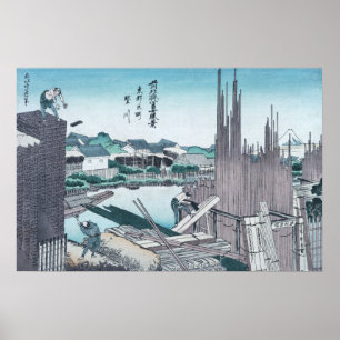 Poster Bois de construction japonaise Ukiyo-e par Hokusai