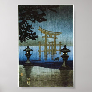 Poster Bois de graveur japonais Ukiyo-E d'art de pluie de