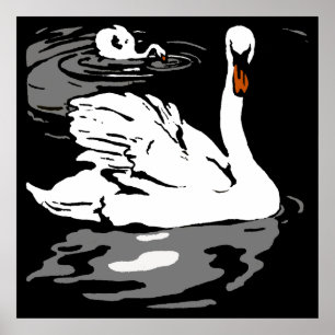 Poster Bois de la ferme victorienne Animaux Swans