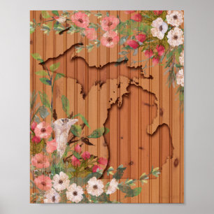 Poster Bois de pin   Floral du Michigan sculpté
