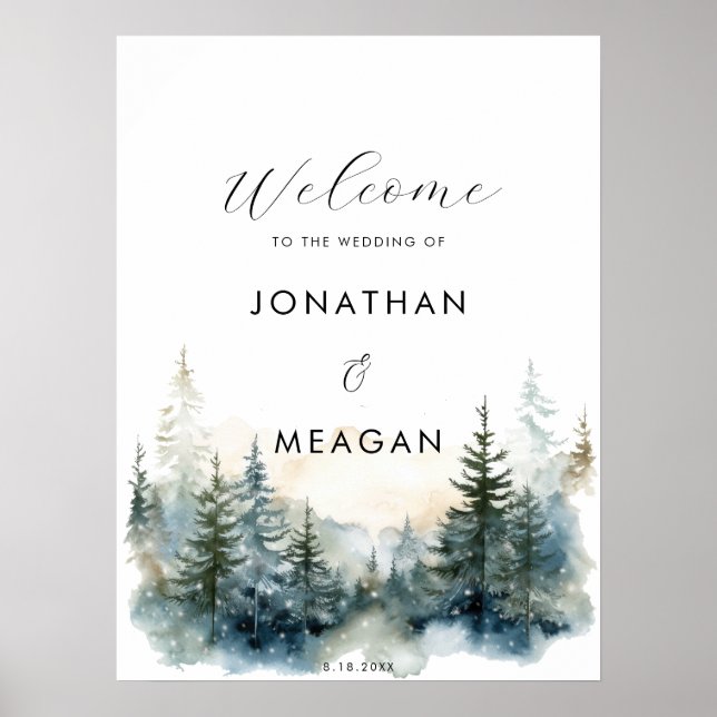 Poster Bois d'hiver rustique signe mariage de bienvenue (Devant)