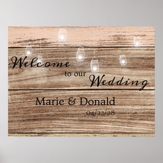 Poster Bois et lanternes roses rustiques (Devant)