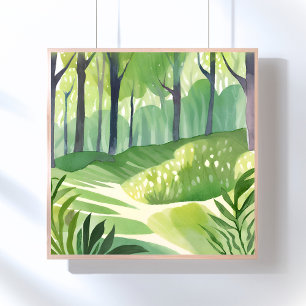 Poster Bois Fantaisiste Paysage à l'aquarelle de la for