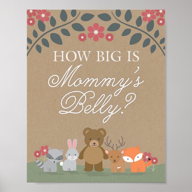Poster Bois Florals Baby shower Mommy's Belly Jeu (Devant)