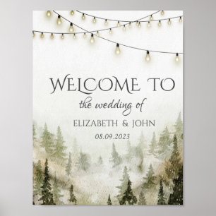 Poster Bois, Forêt, Pins Arbres, Mariage des lumières à c