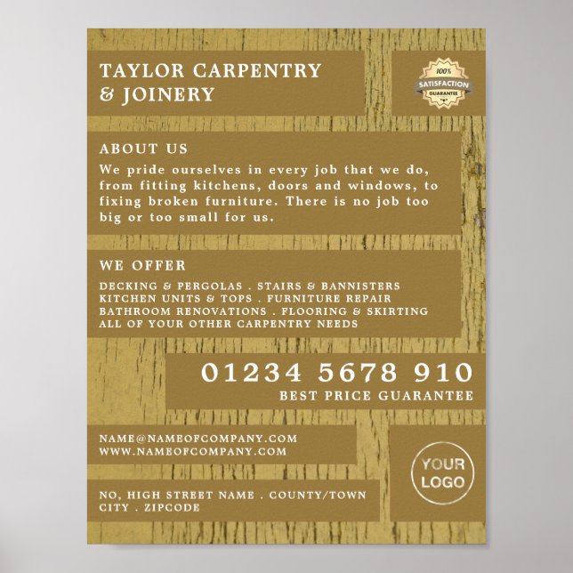 Poster Bois Jaune, Menuiserie, Publicité Carpenter (Devant)