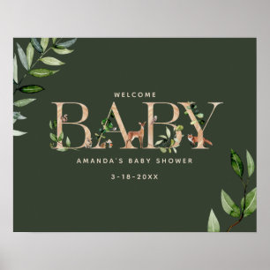 Poster Bois Lettres Animaux forestiers Baby shower Bienve