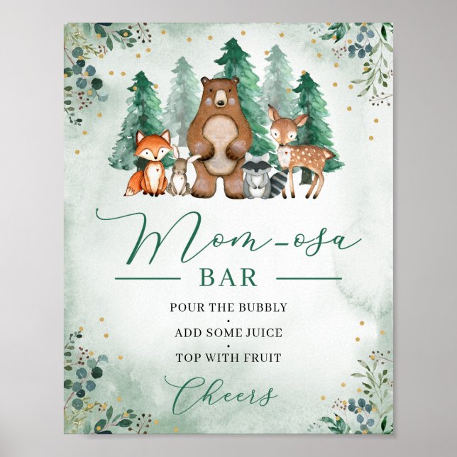 Poster Bois momosa bar signe animaux Baby shower (Devant)