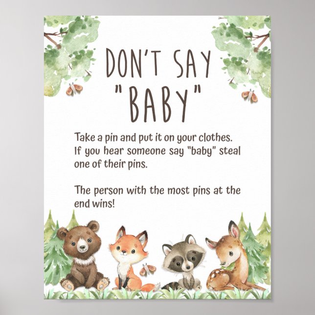 Poster Bois ne dit pas Baby shower Pin Game Sign (Devant)
