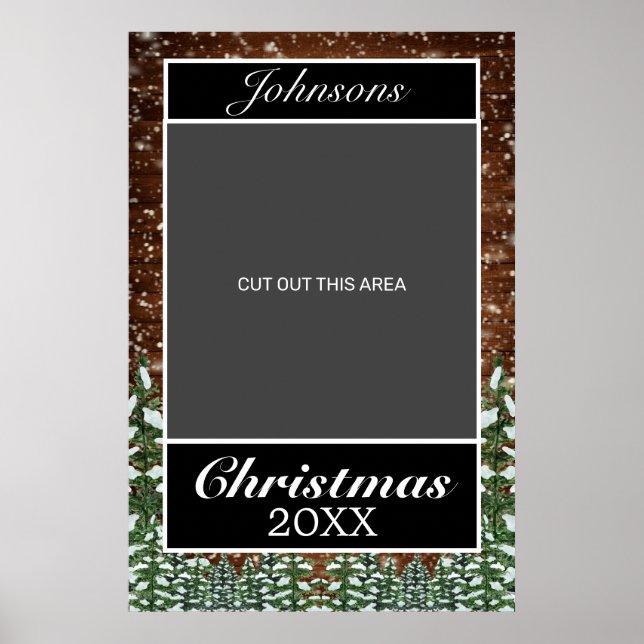 Poster Bois neigeux et forêt Joyeux Noël Photo Prop (Devant)