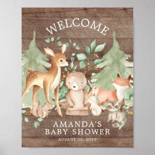 Poster Bois rustique Animaux Baby shower d'accueil