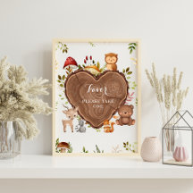 bois rustique Baby shower Animaux Signal de bienve