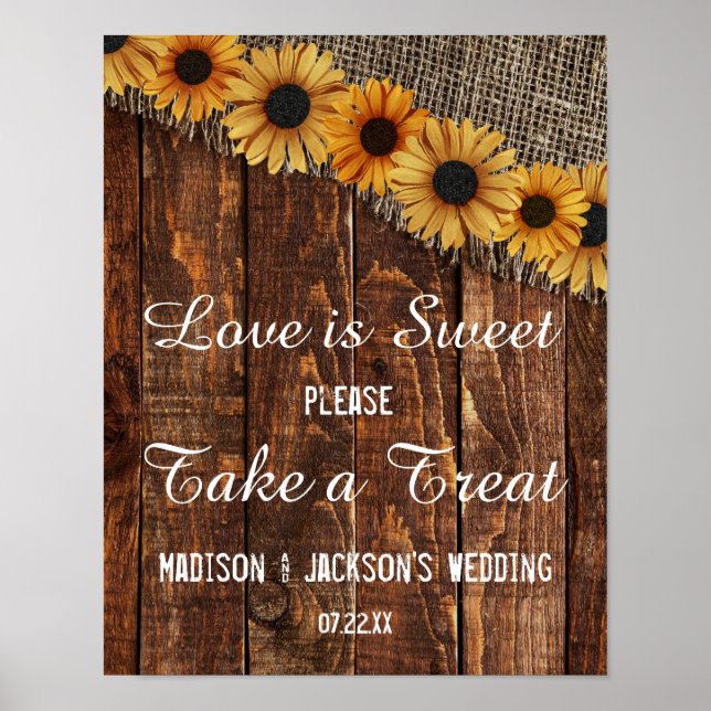 Poster Bois rustique & Burlap Sunflower Love is Sweet Tre (Devant)
