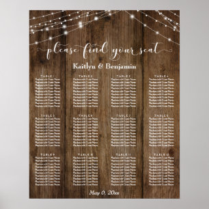 Poster Bois rustique Lumières Mariage Réception Carte de 