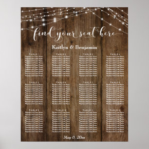 Poster Bois rustique Lumières Mariage Réception Carte de 