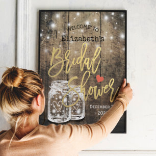 Poster Bois rustique Mason Jar Lumières Fête des mariées 