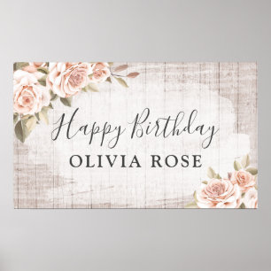 Poster Bois rustique & Shabby Chic Rose Floral Anniversai