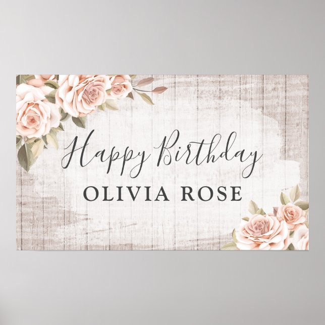 Poster Bois rustique & Shabby Chic Rose Floral Anniversai (Devant)