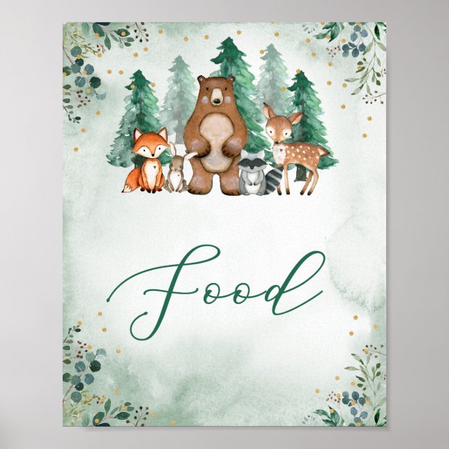 Poster Bois signe de nourriture animaux de forêt Baby sho (Devant)