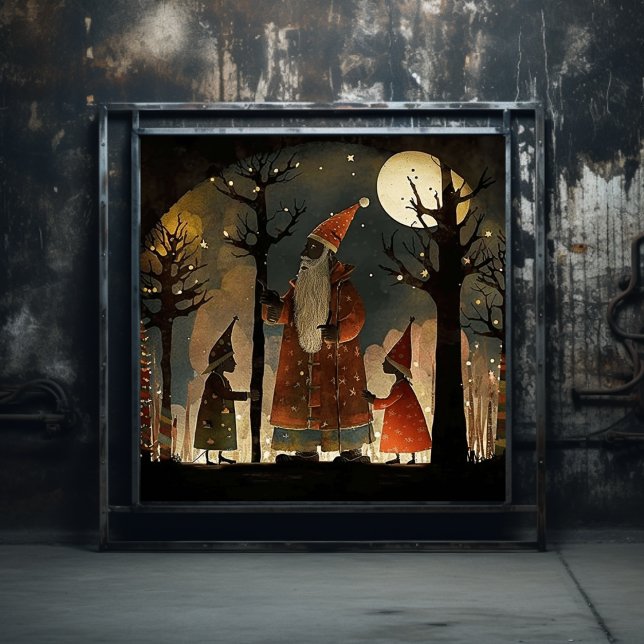 Poster Bois vert et rouge artistique Père Noël noir (Créateur téléchargé)