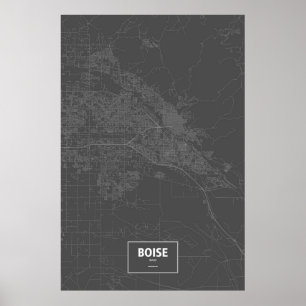 Poster Boise, Idaho (blanc sur le noir)