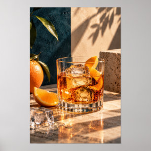 Poster Boisson à base de Whisky Ambrée avec Twist d'Orang
