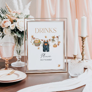 Poster Boisson Bar Citrouille Rustic Fall Baby shower