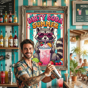 Poster Boisson Sale Été Raton laveur Boisson d'été Vacan