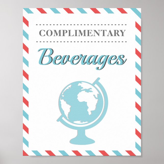Poster Boissons Breuvages Rouge Bleu Voyage Avion Compagn (Devant)