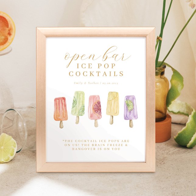 Poster Boissons Cocktails Glace à l'eau Menu Aquarelle Gl (Créateur téléchargé)