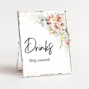 Poster Boissons de Baby shower à la végétation rose pouss
