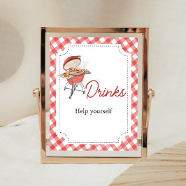 Poster Boissons de Baby shower BBQ Burger Rouge
