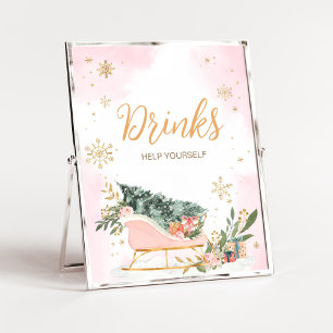 Poster Boissons de flocon d'hiver rose or