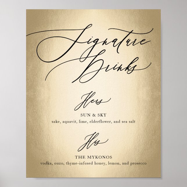Poster Boissons de signature de calligraphie Mariage ense (Devant)