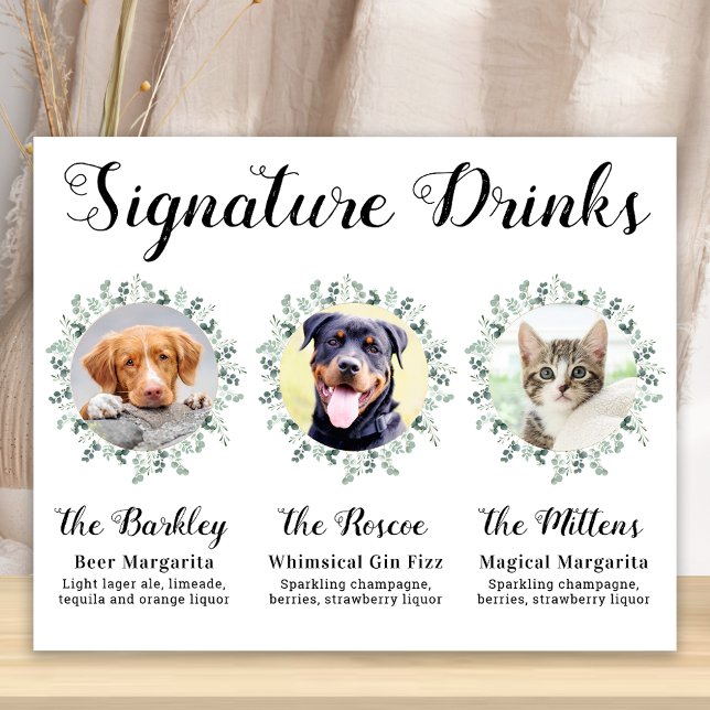 Poster Boissons de signature de mariage d'animal de compa (Créateur téléchargé)