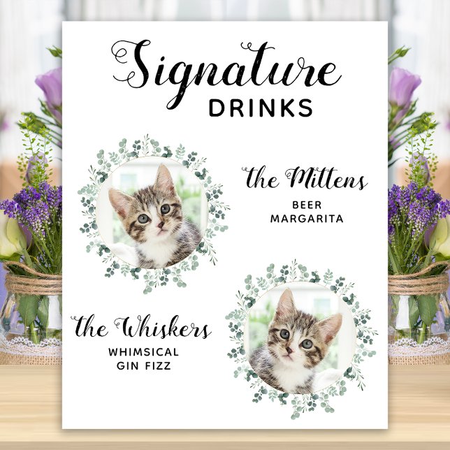 Poster Boissons de signature de mariage de chat personnal (Créateur téléchargé)