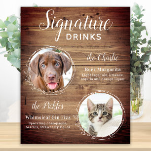 Poster Boissons de signature de mariage de chien de compa