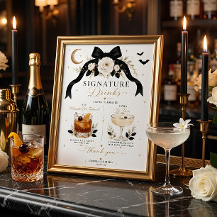 Poster Boissons de signature de mariage gothique à ruban