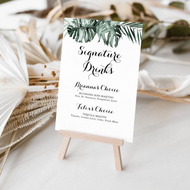 Poster Boissons de signature florale blanche de verdure t (Créateur téléchargé)