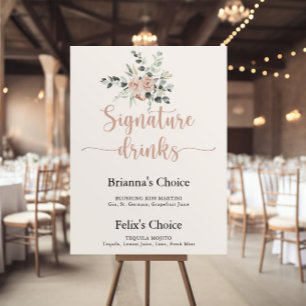 Poster Boissons de signature florales de rose rose poussi