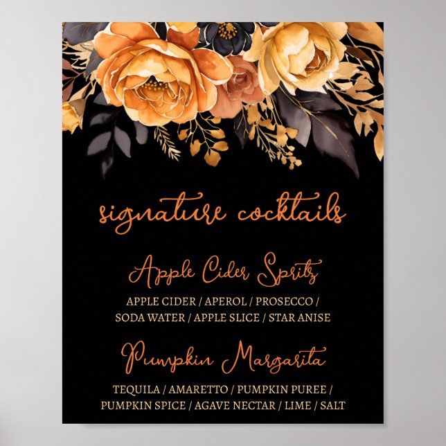 Poster Boissons de signature florales d'Halloween orange  (Devant)