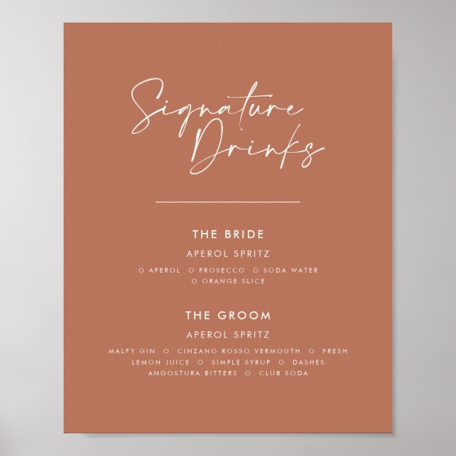 Poster Boissons de signature mariage moderne minima terre (Devant)